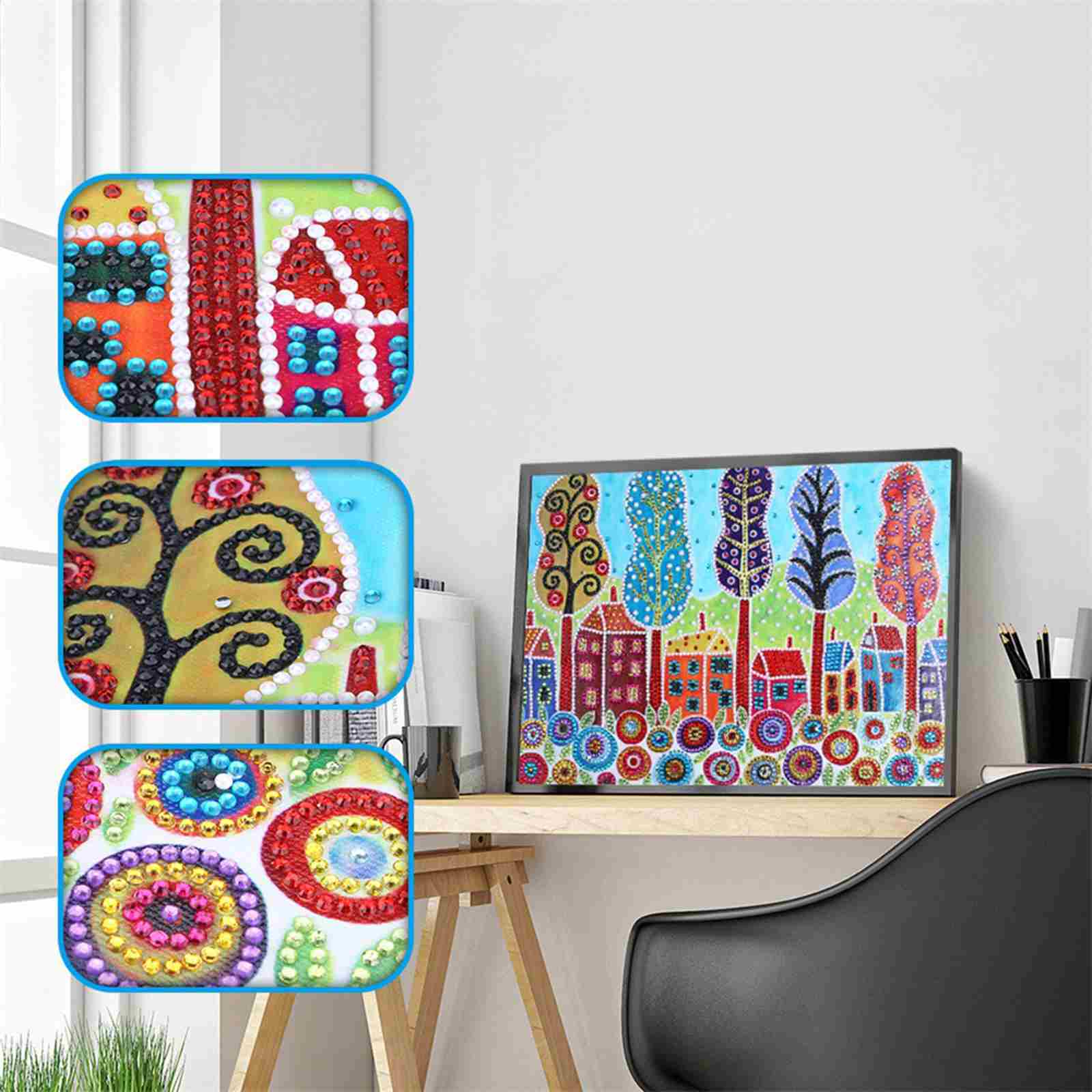 Globleland DIY Diamond Painting Canvas Kits, with Village Landscape Pattern Canvas, Resin Rhinestones, Pen, Tray Plate and Glue Clay, Mixed Color, 303x408x0.4mm, 2Set/Pack