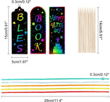 Globleland Bookmarks Making Kit, with Blank Paper Cards with Hole, Ribbon and Bamboo Sticks, for DIY Scratch Art Paper Magic Bookmark Gift Tags, Black, 150x50x0.2mm, Hole: 3mm