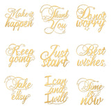Globleland 9Pcs 9 Styles Nickel Self-adhesive Picture Stickers, Golden, Word, 40x40mm, 1pc/style