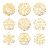 Globleland 9Pcs 9 Style Custom Carbon Steel Self-adhesive Picture Stickers, Mixed Shapes, Golden, Mixed Patterns, 40x40mm, 1pc/style