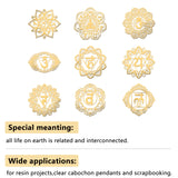 Globleland 9Pcs 9 Style Custom Carbon Steel Self-adhesive Picture Stickers, Mixed Shape with Chakra Pattern, Golden, 40x40mm, 1pc/style
