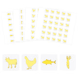 Globleland 80 Sheets 4 Style Cartoon Carrot & Rooster & Fish & Cow Meal Stickers, Adhesive Square Paper Labels, Gold, 7.8x9cm, 30pcs/sheet, 20sheets/style