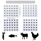 Globleland 80 Sheets 4 Style Cartoon Carrot & Rooster & Fish & Cow Meal Stickers, Adhesive Square Paper Labels, Black, 6.6x8.1x0.02cm, 30pcs/sheet, 20sheets/style