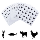 Globleland 80 Sheets 4 Style Cartoon Carrot & Rooster & Fish & Cow Meal Stickers, Adhesive Square Paper Labels, Black, 6.6x8.1x0.02cm, 30pcs/sheet, 20sheets/style