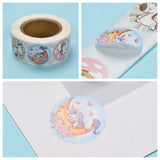 Globleland Children Cartoon Stickers, Adhesive Labels Roll Stickers, Gift Tag, for Envelopes, Party, Presents Decoration, Flat Round, Colorful, Unicorn Pattern, 25mm, about 500pcs/roll, 5Roll/Set