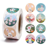 Globleland Easter Stickers, Adhesive Labels Roll Stickers, Gift Tag, for Envelopes, Party, Presents Decoration, Flat Round, Colorful, Rabbit Pattern, 25mm, about 500pcs/roll, 5Roll/Set