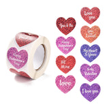 Globleland Valentine's Day Themed Self-Adhesive Stickers, Roll Sticker, Heart, for Party Decorative Presents, Word, 3.8x3.8cm, 500pcs/roll