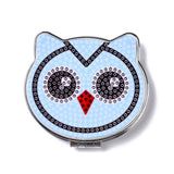 Globleland DIY Owl Special Shaped Diamond Painting Mini Makeup Mirror Kits, Foldable Two Sides Vanity Mirrors, with Rhinestone, Pen, Plastic Tray and Drilling Mud, Light Sky Blue, 74x80x12.5mm, 2Set/Pack
