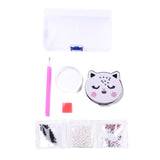 Globleland DIY Cat Special Shaped Diamond Painting Mini Makeup Mirror Kits, Foldable Two Sides Vanity Mirrors, with Rhinestone, Pen, Plastic Tray and Drilling Mud, Lavender Blush, 74x89x12.5mm, 2Set/Pack