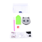 Globleland DIY Cat Special Shaped Diamond Painting Mini Makeup Mirror Kits, Foldable Two Sides Vanity Mirrors, with Rhinestone, Pen, Plastic Tray and Drilling Mud, Thistle, 74x89x12.5mm, 2Set/Pack