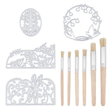 Globleland Carbon Steel Cutting Dies Stencils, with Poplar Wood Brush, for DIY Scrapbooking/Photo Album, Decorative Embossing DIY Paper Card, Rabbit, Butterfly, Dragonfly, Oval Lace, Matte Platinum Color, 73x57mm, 1pc