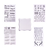 GLOBLELAND 4 Sheets Transparent Clear Silicone Stamp/Seal, Alphabet/Numbers/Words/Emoji Stamp Set with Square Acrylic Block Pad For DIY Scrapbooking/Photo Album Decorative