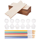 Globleland DIY Colored Drawing Wood Crafts, with Wood Cabochons, Plastic Art Brushes Pen Value Sets & Empty Paint Palette, Mixed Color, 178~200x5~7mm