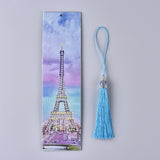 Globleland DIY Diamond Painting Stickers Kits For Bookmark Making, with Diamond Painting Stickers, Resin Rhinestones, Diamond Sticky Pen, Tassels, Tray Plate and Glue Clay, Rectangle with Eiffel Tower, Mixed Color, 20.8x5.8cm, 2Set/Pack
