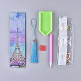 Globleland DIY Diamond Painting Stickers Kits For Bookmark Making, with Diamond Painting Stickers, Resin Rhinestones, Diamond Sticky Pen, Tassels, Tray Plate and Glue Clay, Rectangle with Eiffel Tower, Mixed Color, 20.8x5.8cm, 2Set/Pack