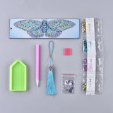 Globleland DIY Diamond Painting Stickers Kits For Bookmark Making, with Diamond Painting Stickers, Resin Rhinestones, Diamond Sticky Pen, Tassel, Tray Plate and Glue Clay, Rectangle with Butterfly, Mixed Color, 21x6cm, 2Set/Pack
