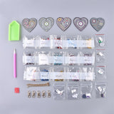 Globleland DIY Diamond Painting Stickers Kits For Key Chain Making, with Diamond Painting Stickers, Resin Rhinestones, Diamond Sticky Pen, Lobster Clasps, Chain, Tray Plate and Glue Clay, Heart, Mixed Color, 65x66x2mm, 2Set/Pack