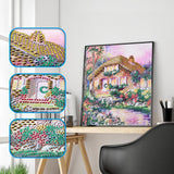 Globleland 5D DIY Diamond Painting Kits For Kids, with Diamond Painting Cloth, Resin Rhinestones, Diamond Sticky Pen, Tweezers, Tray Plate and Glue Clay, Forest Cabin Pattern, Mixed Color, 30x30cm