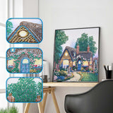 Globleland 5D DIY Diamond Painting Kits For Kids, with Diamond Painting Cloth, Resin Rhinestones, Diamond Sticky Pen, Tweezers, Tray Plate and Glue Clay, Forest Cabin Pattern, Mixed Color, 28x28cm, 2Set/Pack