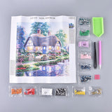Globleland 5D DIY Diamond Painting Kits For Kids, with Diamond Painting Cloth, Resin Rhinestones, Diamond Sticky Pen, Tweezers, Tray Plate and Glue Clay, Forest Cabin Pattern, Mixed Color, 30x30cm, 2Set/Pack