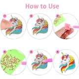 Globleland DIY 5Pcs Unicorn Diamond Painting Keychain Kits, with Resin Rhinestones, Pen, Tray Plate and Glue Clay, Ball Chain Keychain and Swivel Clasp, Colorful, 1 Set