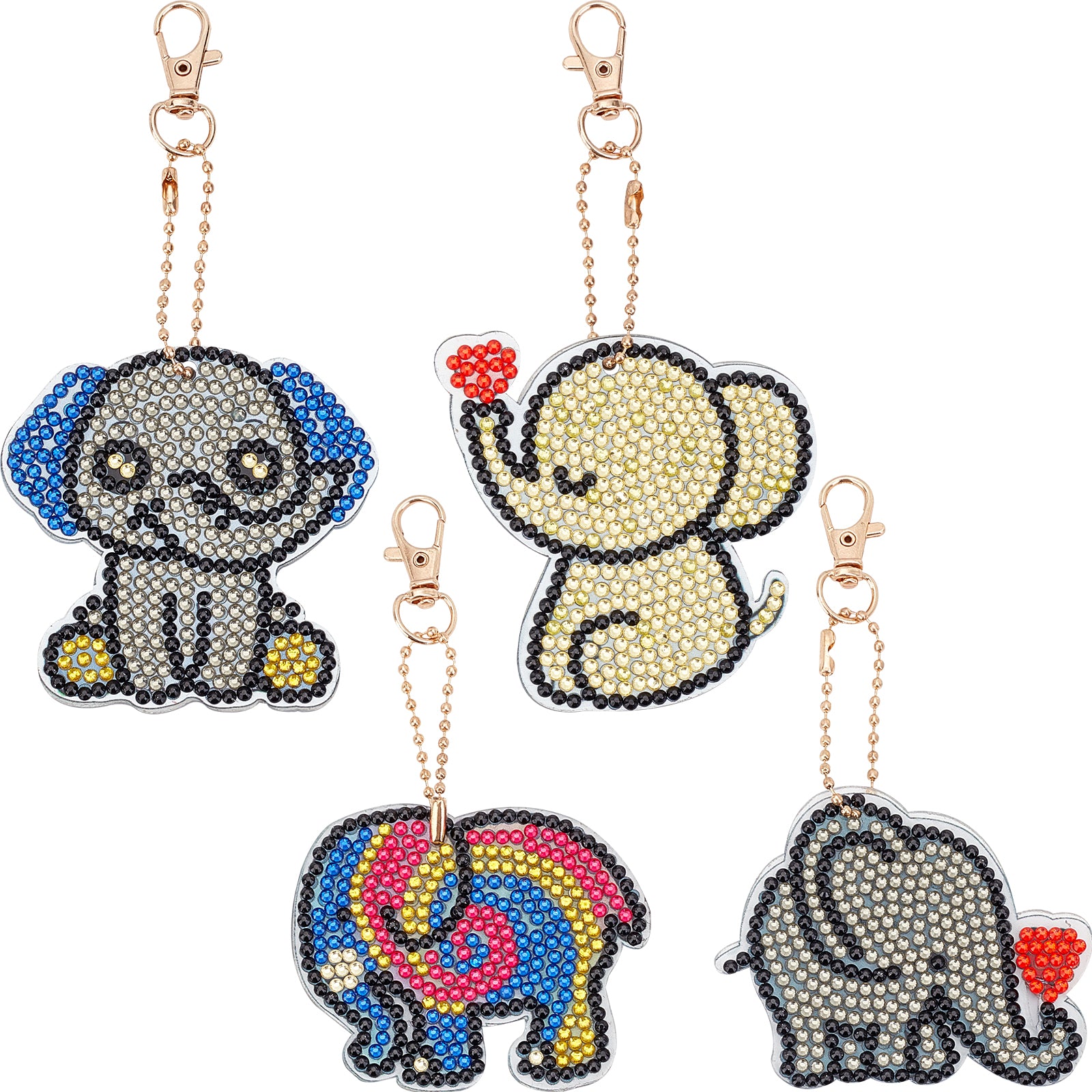 Globleland DIY 4Pcs Elephant Diamond Painting Keychain Kits, with Resi