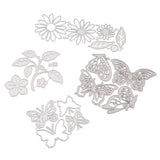 Globleland Flower & Leaf & Butterfly Frame Carbon Steel Cutting Dies Stencils, for DIY Scrapbooking/Photo Album, Decorative Embossing DIY Paper Card, Matte Platinum Color, 79~115x70~570.9x0.8~0.9mm, 4pcs/bag