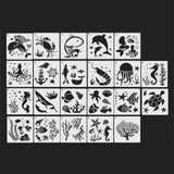 Globleland Plastic Drawing Stencil, Drawing Scale Templates Set, For DIY Scrapbooking, Marine Organism Pattern, Square, White, 13x13x0.03cm, Hole: 5mm, 22 sheets/set