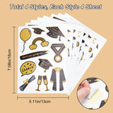 Globleland 8 Sheets 4 Styles Graduation Season Theme Paper Self-adhesive Stickers set, Rectangle with Graduation Theme Pattern, Colorful, 180x130x0.2mm, Stickers: 16.5~77x15~81mm, 2 sheets/style