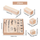 Globleland DIY Scrapbook Sets, with Wooden Stamps, Rectangle with Flower Pattern, Navajo White, 10~100x10~20x24mm, 22pcs/box