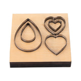 Globleland Embossing Wooden Cutting Dies, Leather Mold, for DIY Art Crafts Fabric Accessory Jewelry Making, teardrop, and Heart, 100x100x24mm, teardrop,: 63x44mm, Heart: 33x34mm