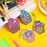 Globleland Cake Shape DIY 5D Diamond Painting Keychain, with Tray Plate, Drill Point Nails Tools, for Embroidery Arts Crafts, Mixed Color