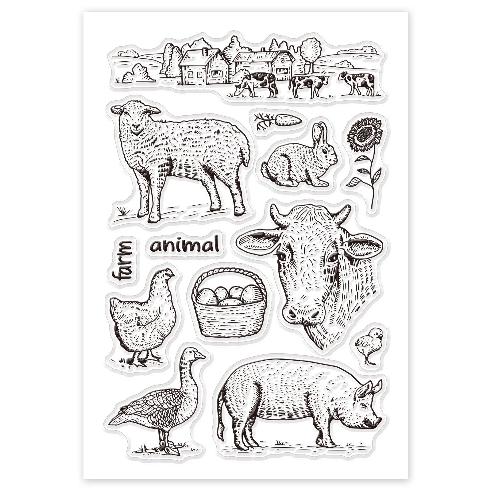 GLOBLELAND Farm Animals Clear Stamps Transparent Silicone Stamp Seal for Card Making Decoration and DIY Scrapbooking