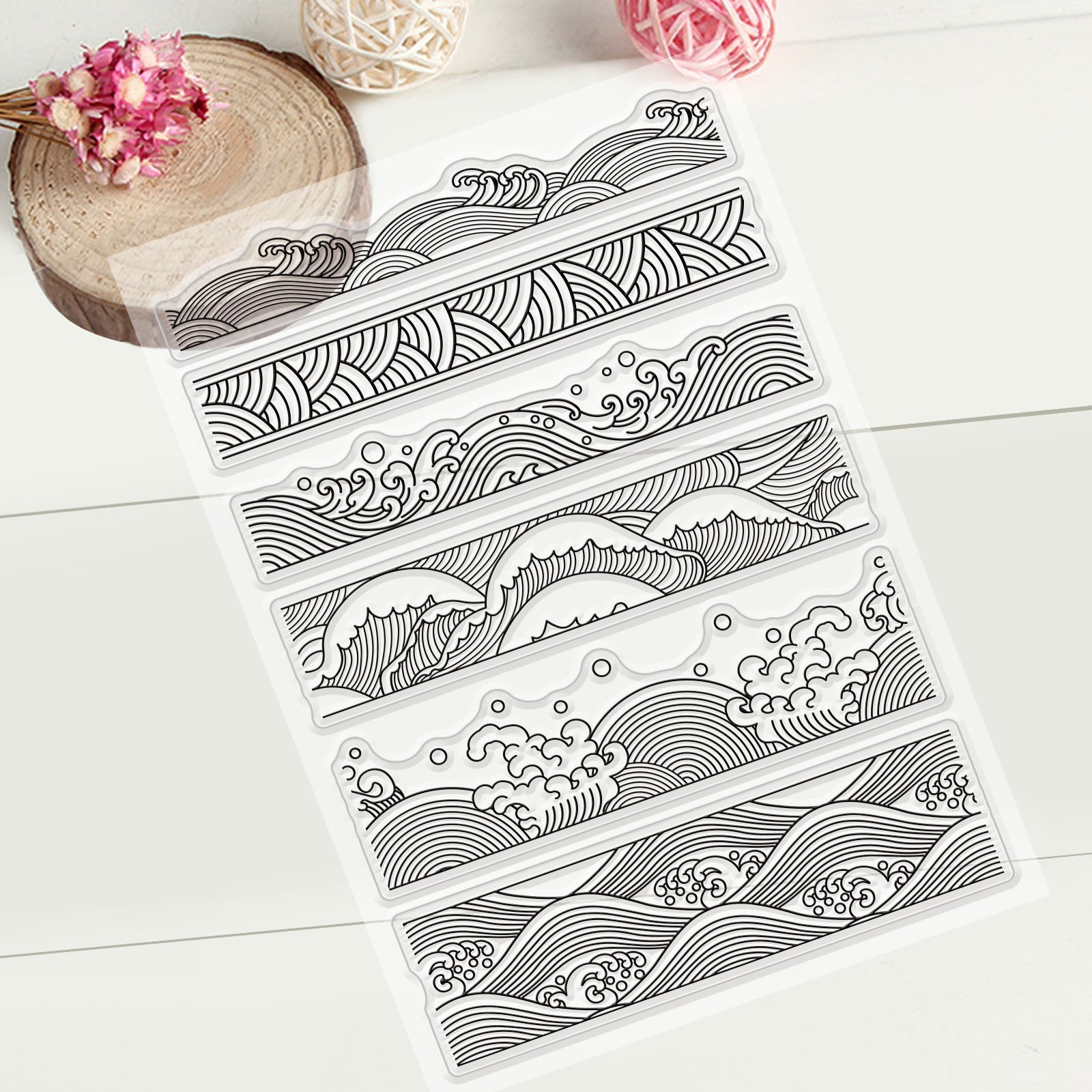 GLOBLELAND Chinese Retro Style Ocean Waves Borders Clear Stamps Transparent Silicone Stamp Seal for Card Making Decoration and DIY Scrapbooking