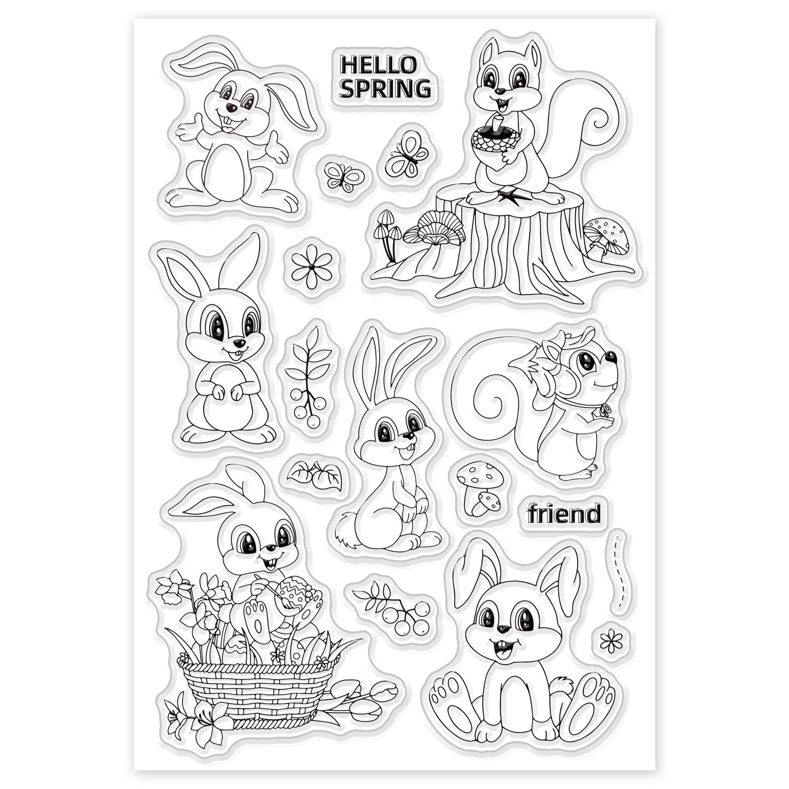 GLOBLELAND Spring Bunny Rabbits Clear Stamps Transparent Silicone Stamp Seal for Card Making Decoration and DIY Scrapbooking