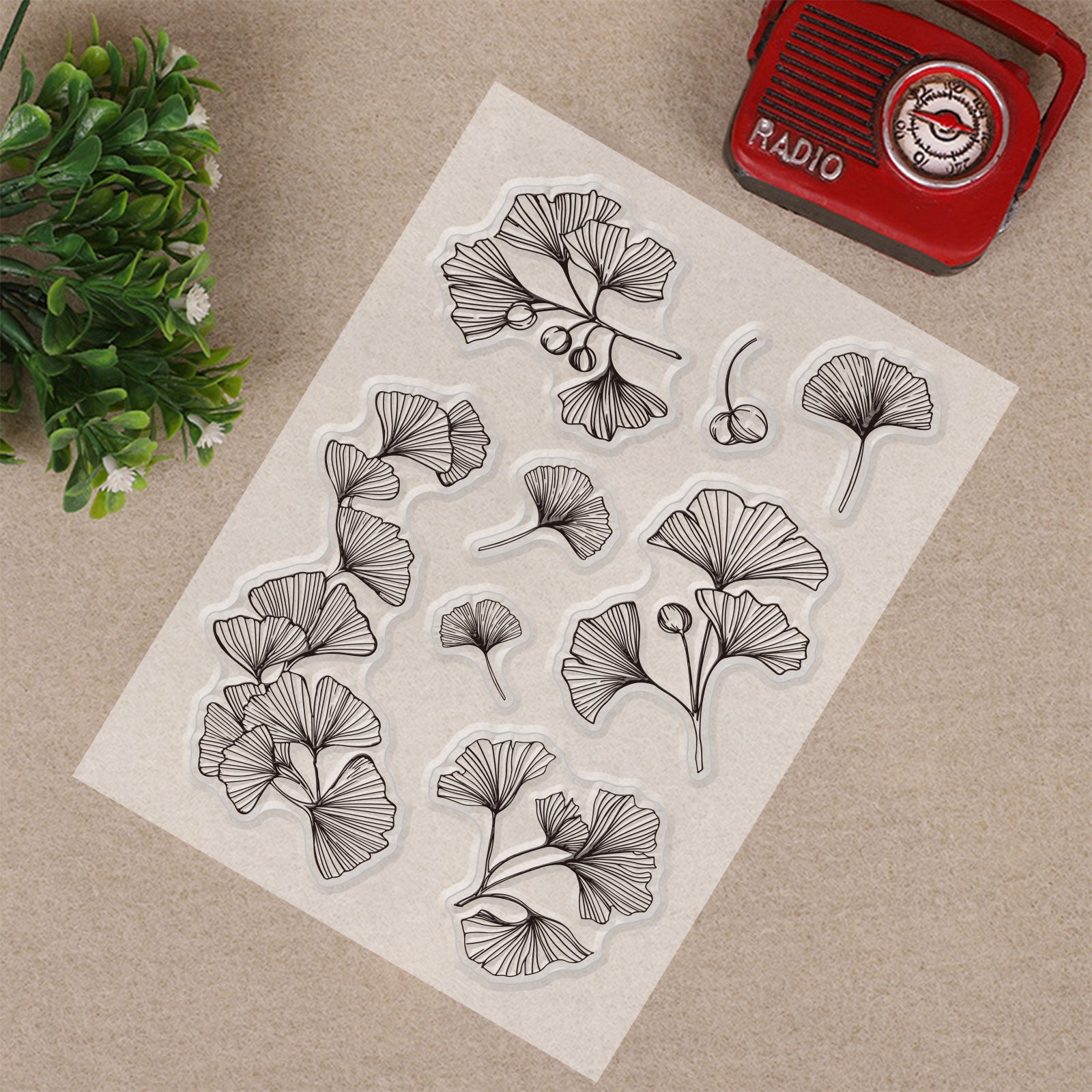 GLOBLELAND Ginkgo Leaves Clear Stamps Silicone Stamp Cards Ginkgo Plant Clear Stamps for Card Making Decoration and DIY Scrapbooking