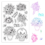 GLOBLELAND Birthday Wishes Flowers Clear Stamps Transparent Silicone Stamp for Card Making Decoration and DIY Scrapbooking