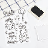 GLOBLELAND Happy Birthday Clear Stamps Silicone Stamp Cards Cake Gift Bear Balloon Blessing Words Clear Stamps for Card Making Decoration and DIY Scrapbooking