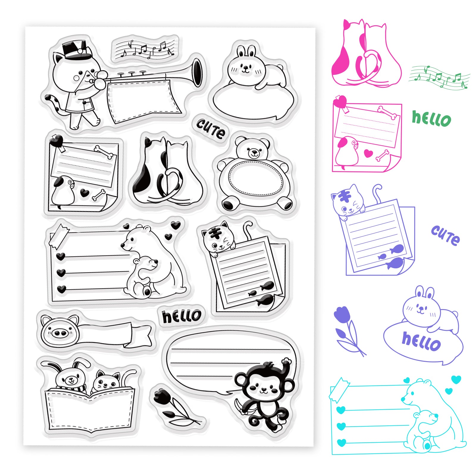 GLOBLELAND Cute Message Frame Animal Clear Stamps Transparent Silicone Stamp for Card Making Decoration and DIY Scrapbooking