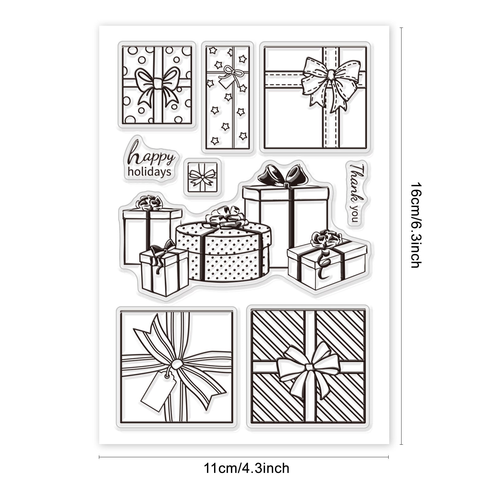 GLOBLELAND Gift Box Happy Birthday Clear Stamps Silicone Stamp Cards Happy Holiday Clear Stamps for Card Making Decoration and DIY Scrapbooking