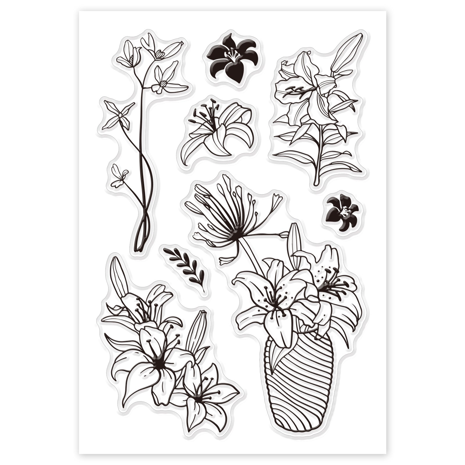 GLOBLELAND Lily Flower Clear Stamps Silicone Stamp Cards Plant Vase Of Lilies Clear Stamps for Card Making Decoration and DIY Scrapbooking