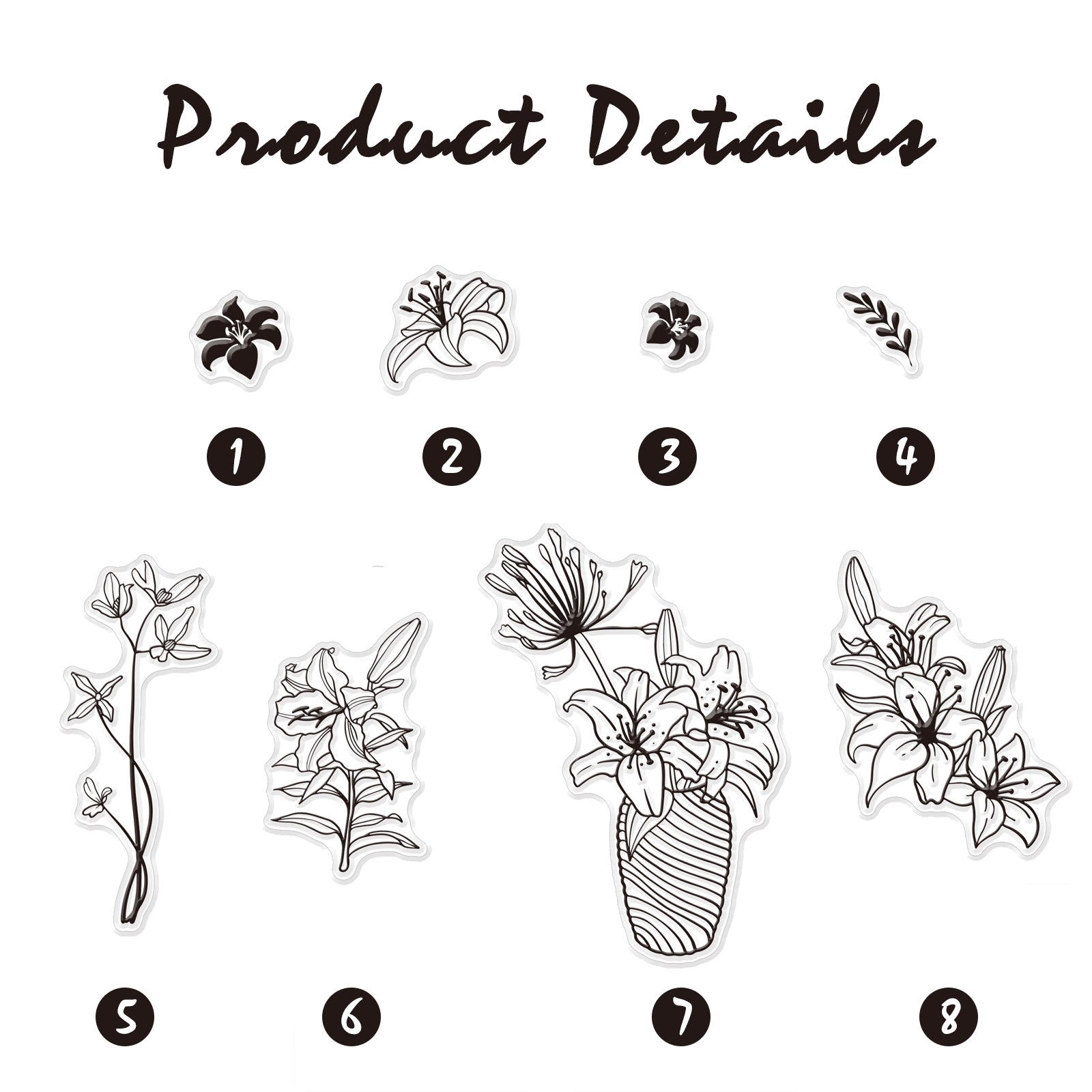 GLOBLELAND Lily Flower Clear Stamps Silicone Stamp Cards Plant Vase Of Lilies Clear Stamps for Card Making Decoration and DIY Scrapbooking