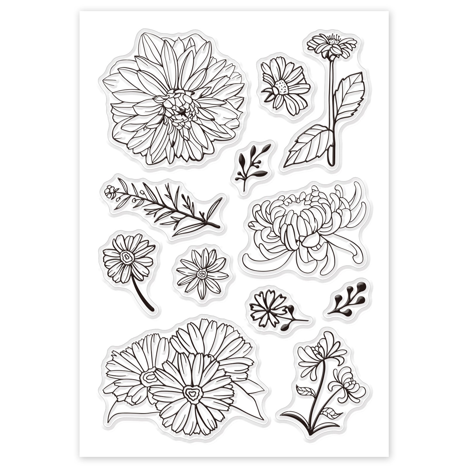 GLOBLELAND Daisy Flower Clear Stamps Silicone Stamp Cards Plant Chrysanthemum Clear Stamps for Card Making Decoration and DIY Scrapbooking