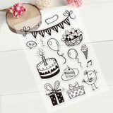 GLOBLELAND Happy Birthday Clear Stamps Silicone Stamp Cards Banner Birthday Cake Balloon Gift Clear Stamps for Card Making Decoration and DIY Scrapbooking
