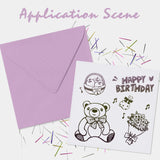 GLOBLELAND Happy Birthday Clear Stamps Silicone Stamp Cards Cake Gift Bear Flower Blessing Words Clear Stamps for Card Making Decoration and DIY Scrapbooking