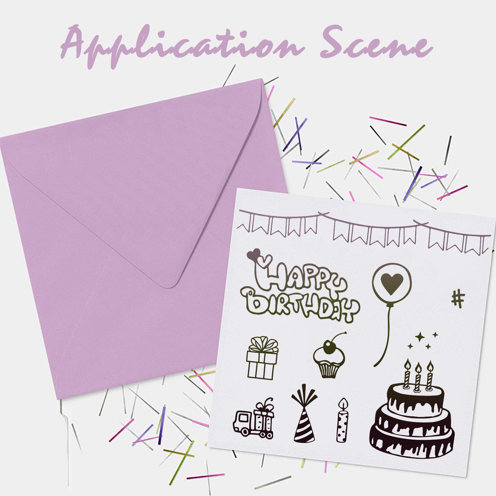 GLOBLELAND Happy Birthday Clear Stamps Silicone Stamp Cards Birthday Cake Banner Balloon Gift Clear Stamps for Card Making Decoration and DIY Scrapbooking