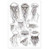 GLOBLELAND Ocean World Jellyfish Clear Stamps Silicone Stamp Cards for Card Making Decoration and DIY Scrapbooking