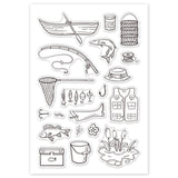 Fishing Theme Clear Stamps Boat Fishing Net Fishing Rod Stamps Silicone Stamp Transparent Stamp for Card Making Decoration and DIY Scrapbooking