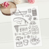 Fishing Theme Clear Stamps Boat Fishing Net Fishing Rod Stamps Silicone Stamp Transparent Stamp for Card Making Decoration and DIY Scrapbooking