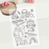 GLOBLELAND Entertainment Park Clear Stamps Fountain Seesaw Take A Walk Picnic Stamps Silicone Stamp Transparent Stamp for Card Making Decoration and DIY Scrapbooking